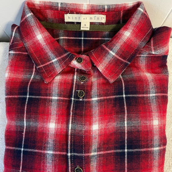Hint of Mint Red Plaid Button Down Shirt Light Flannel & Lace - Picture 12 of 12